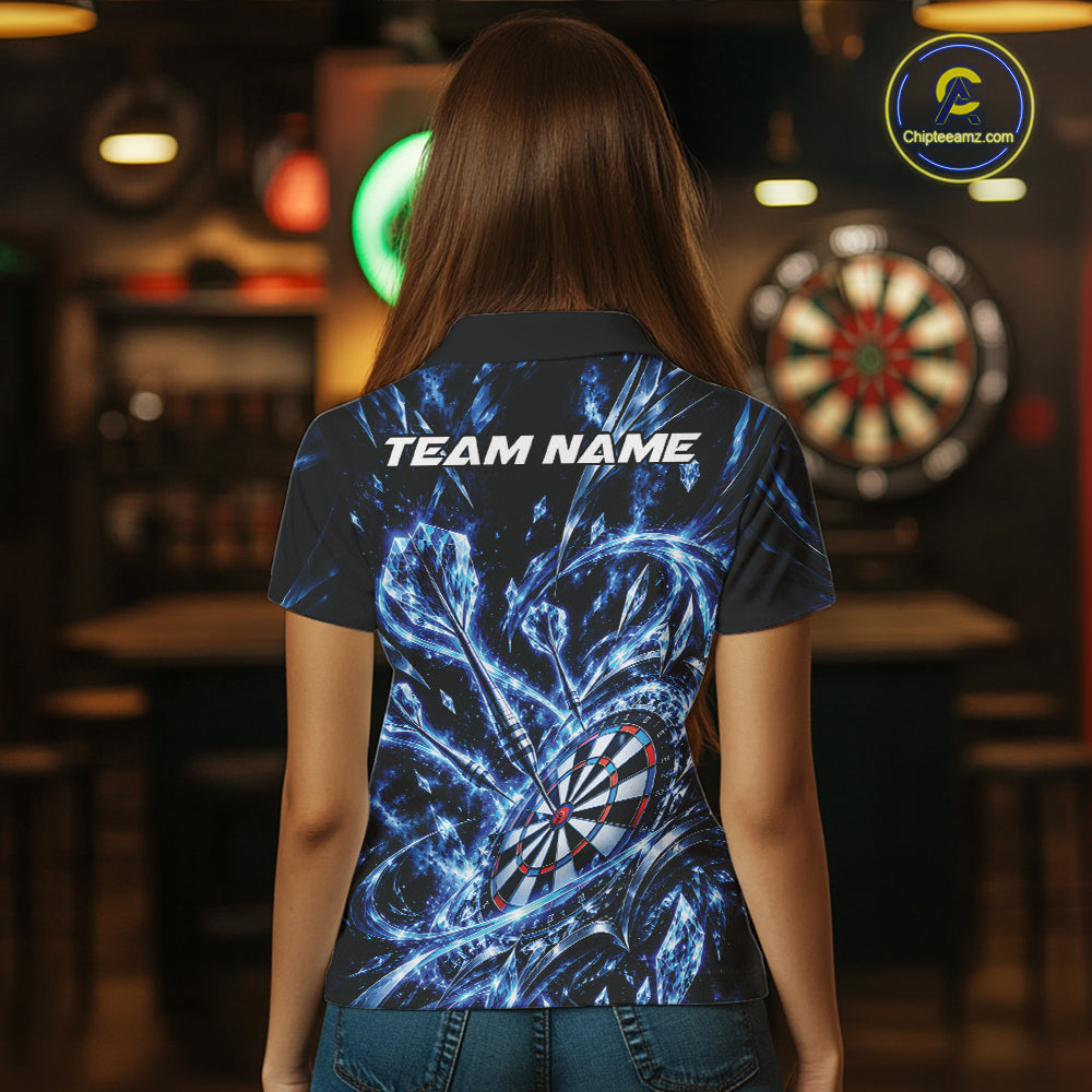 Custom Icy Blue Crystal Ice Dart Polo Shirt For Women, Dart Team Jersey Dart Outfit IPHW12444