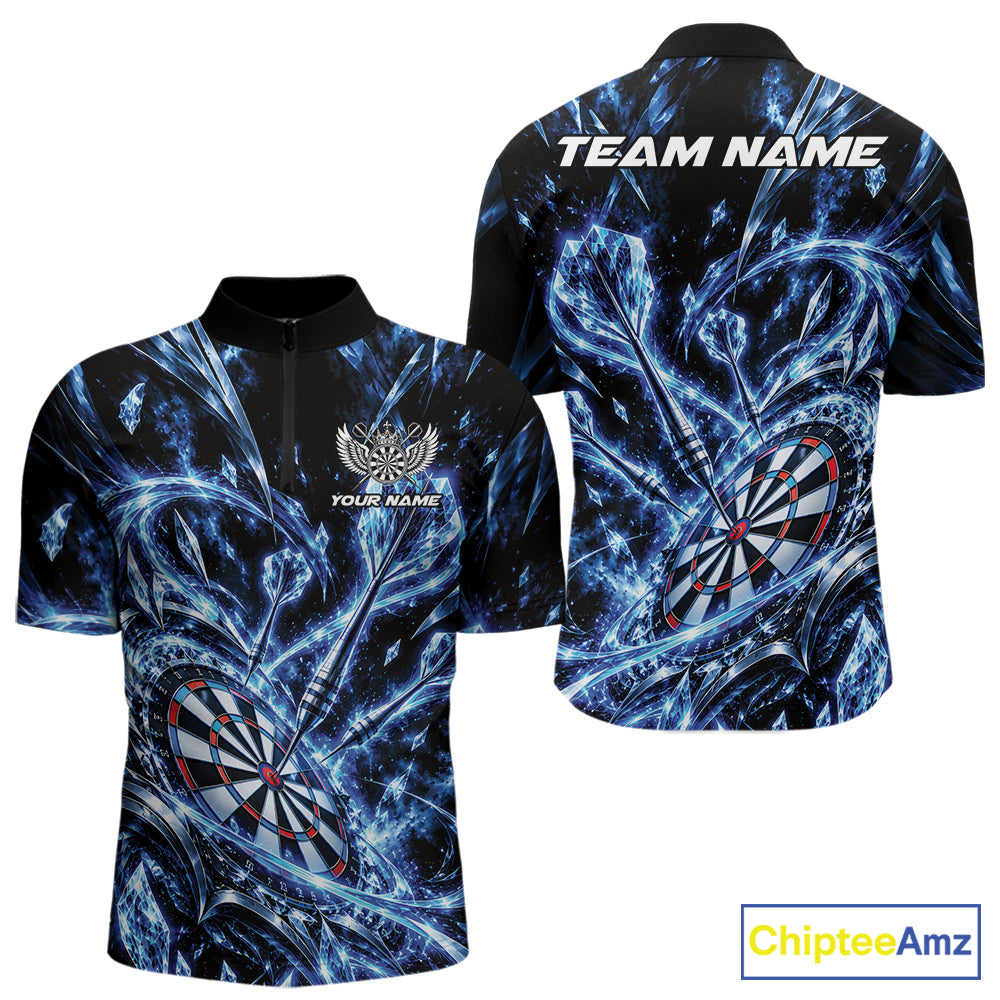 Custom Icy Blue Crystal Ice Dart Quarter Zip Shirt For Men, Dart Team Jersey Dart Outfit IPHW12444