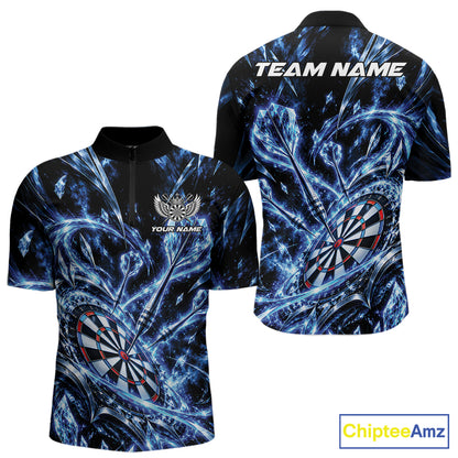 Custom Icy Blue Crystal Ice Dart Quarter Zip Shirt For Men, Dart Team Jersey Dart Outfit IPHW12444