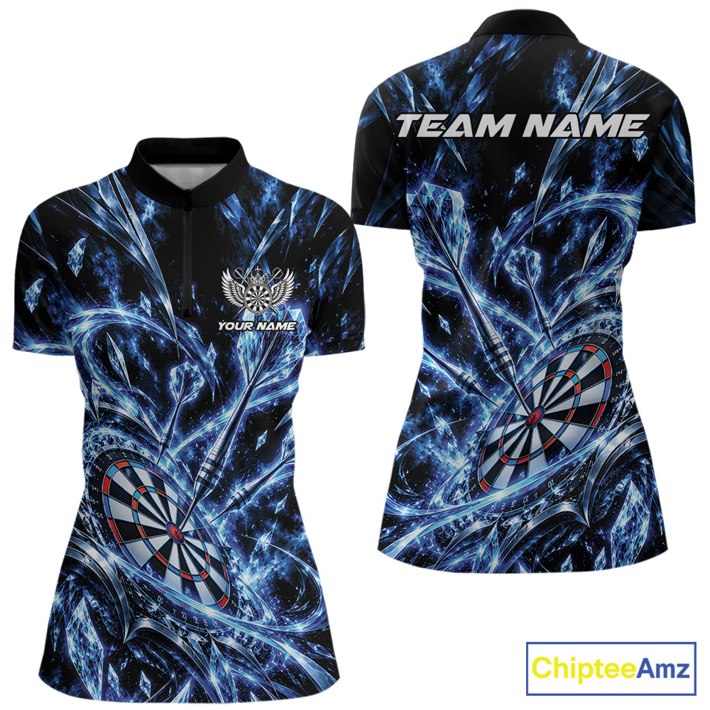 Custom Icy Blue Crystal Ice Dart Quarter-Zip Shirt For Women, Dart Team Jersey IPHW12444