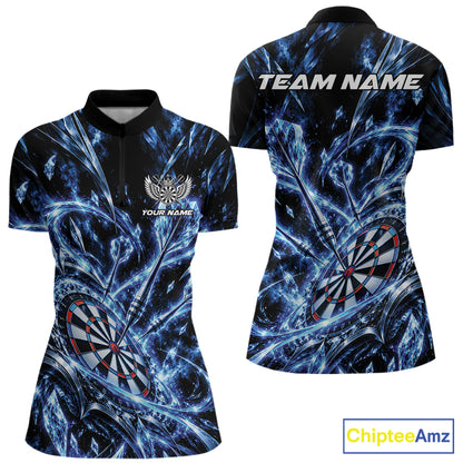 Custom Icy Blue Crystal Ice Dart Quarter-Zip Shirt For Women, Dart Team Jersey IPHW12444