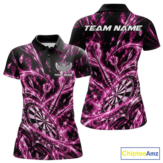 Custom Icy Pink Crystal Ice Dart Polo Shirt For Women, Dart Team Jersey Dart Outfit IPHW12445