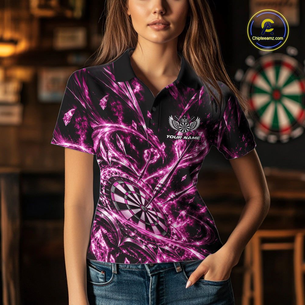 Custom Icy Pink Crystal Ice Dart Polo Shirt For Women, Dart Team Jersey Dart Outfit IPHW12445