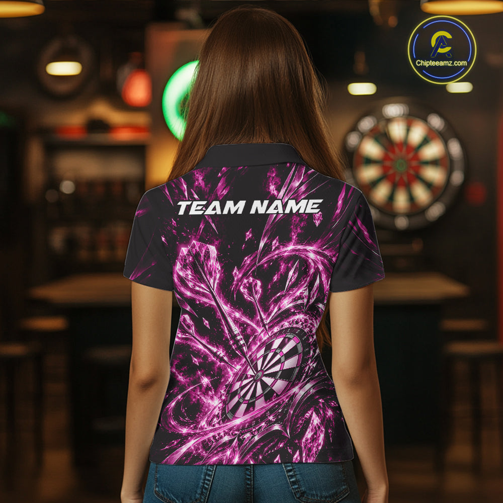 Custom Icy Pink Crystal Ice Dart Polo Shirt For Women, Dart Team Jersey Dart Outfit IPHW12445