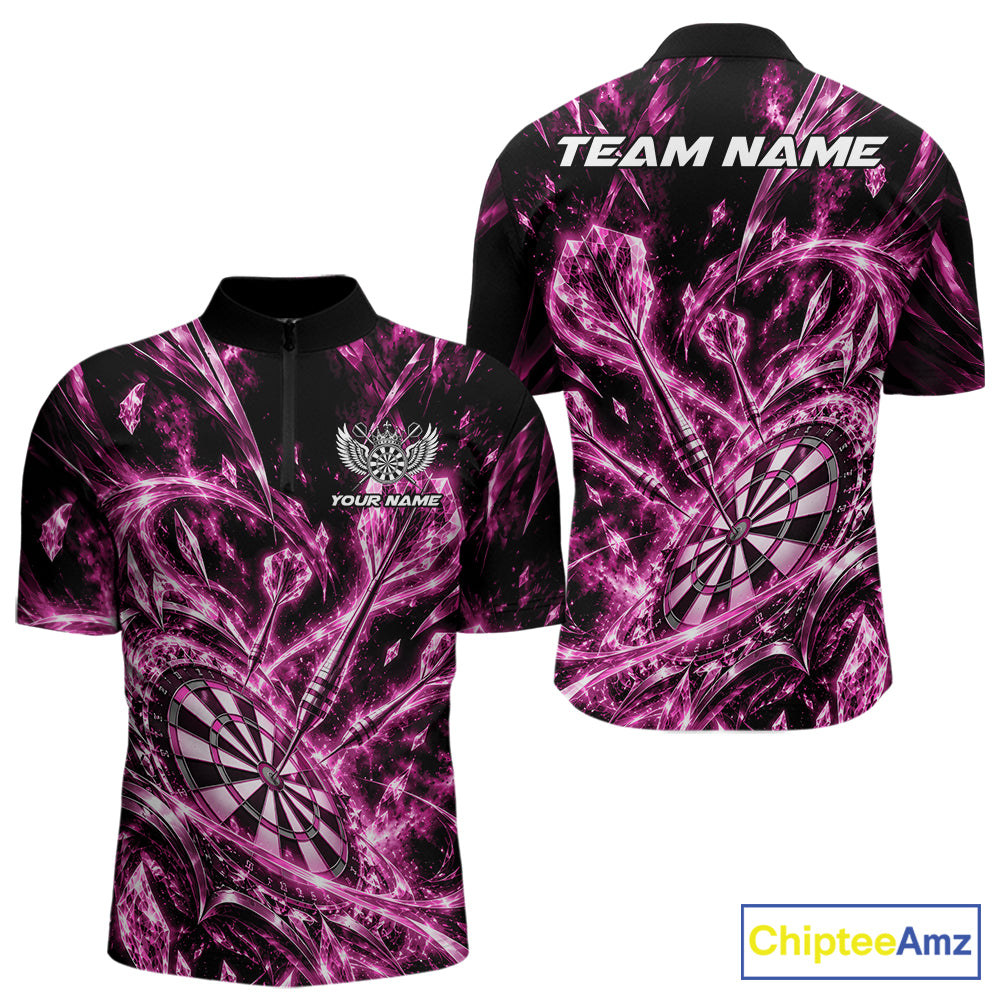 Custom Icy Pink Crystal Ice Dart Quarter Zip Shirt For Men, Dart Team Jersey Dart Outfit IPHW12445