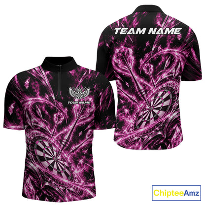 Custom Icy Pink Crystal Ice Dart Quarter Zip Shirt For Men, Dart Team Jersey Dart Outfit IPHW12445
