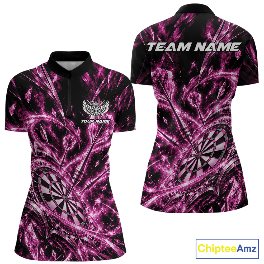 Custom Icy Pink Crystal Ice Dart Quarter-Zip Shirt For Women, Dart Team Jersey IPHW12445