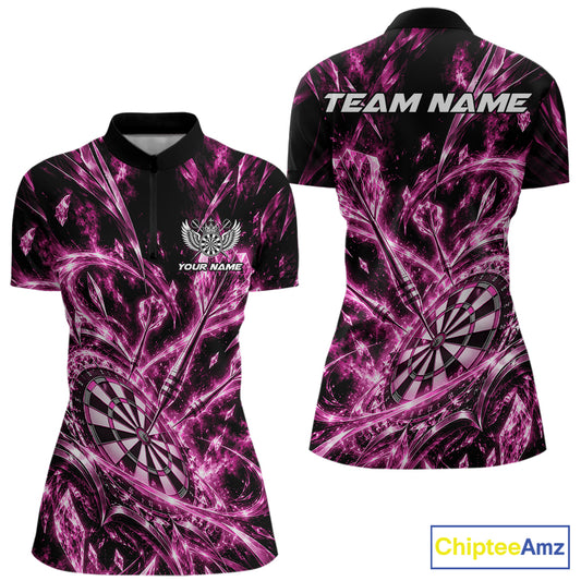 Custom Icy Pink Crystal Ice Dart Quarter-Zip Shirt For Women, Dart Team Jersey IPHW12445