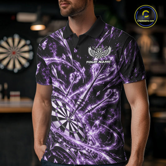 Custom Icy Purple Crystal Ice Dart Polo Shirt For Men, Dart Team Jersey Dart Outfit IPHW12446