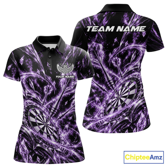 Custom Icy Purple Crystal Ice Dart Polo Shirt For Women, Dart Team Jersey Dart Outfit IPHW12446