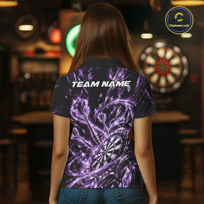 Custom Icy Purple Crystal Ice Dart Polo Shirt For Women, Dart Team Jersey Dart Outfit IPHW12446