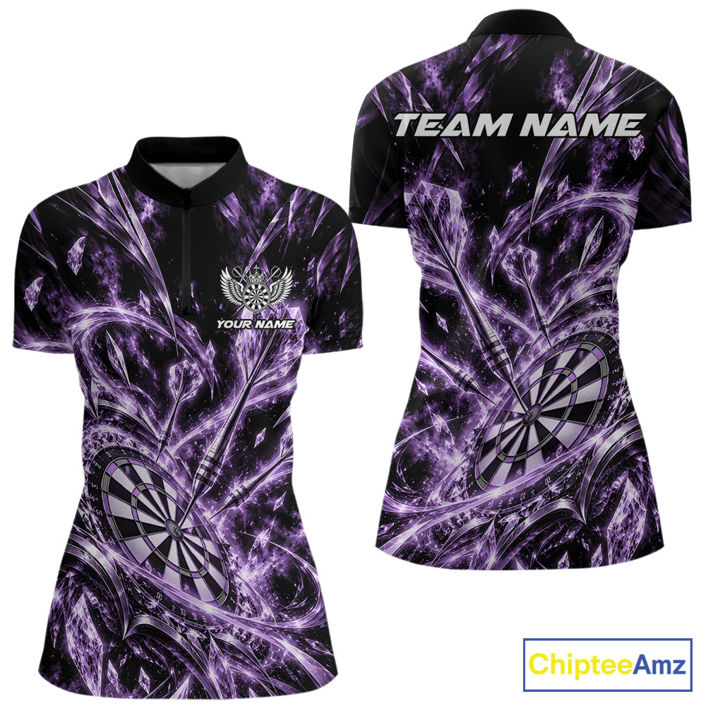 Custom Icy Purple Crystal Ice Dart Quarter-Zip Shirt For Women, Dart Team Jersey IPHW12446