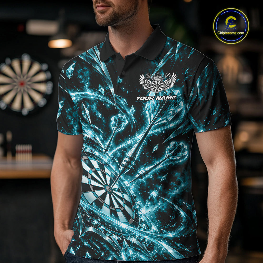 Custom Icy Turquoise Crystal Ice Dart Polo Shirt For Men, Dart Team Jersey Dart Outfit IPHW12447