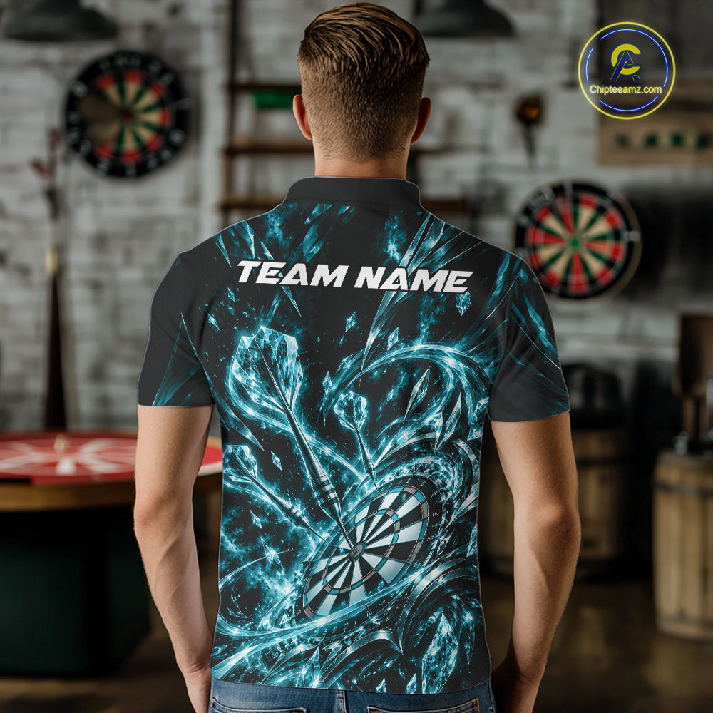 Custom Icy Turquoise Crystal Ice Dart Polo Shirt For Men, Dart Team Jersey Dart Outfit IPHW12447