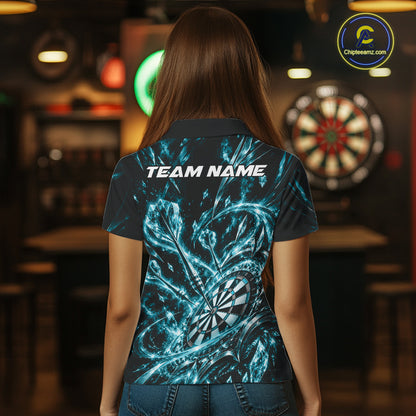 Custom Icy Turquoise Crystal Ice Dart Polo Shirt For Women, Dart Team Jersey Dart Outfit IPHW12447