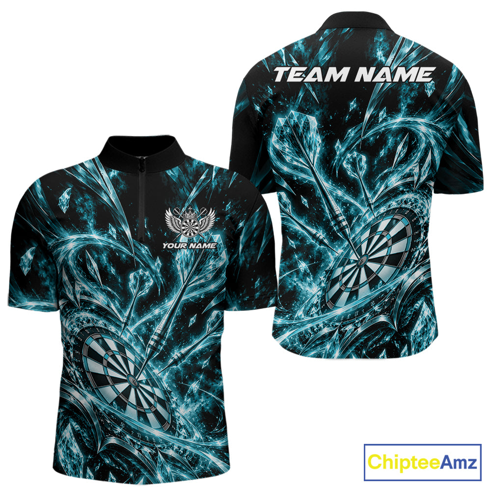 Custom Icy Turquoise Crystal Ice Dart Quarter Zip Shirt For Men, Dart Team Jersey Dart Outfit IPHW12447