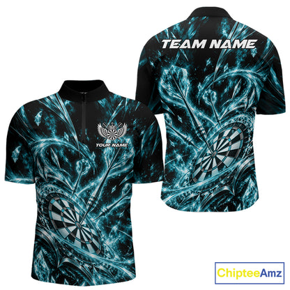 Custom Icy Turquoise Crystal Ice Dart Quarter Zip Shirt For Men, Dart Team Jersey Dart Outfit IPHW12447