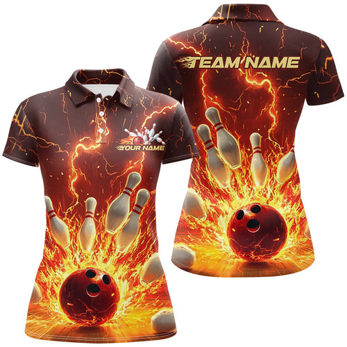 Custom Flame Bowling Shirts For Women, Fire Bowling Team League Shirt Bowler Uniform Outfit IPHW7895