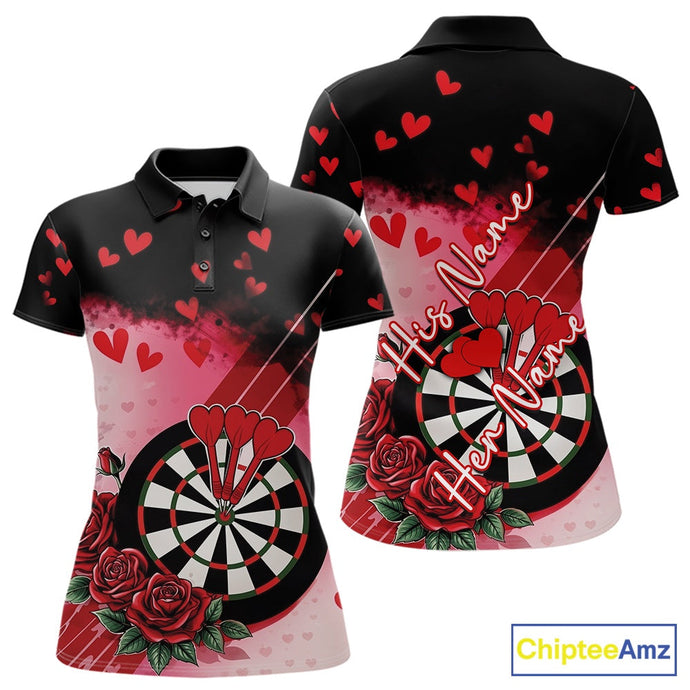 Custom Black And Red Heart Theme Valentine Dart Women Polo Shirt, Couple Dart Shirt IPHW10406