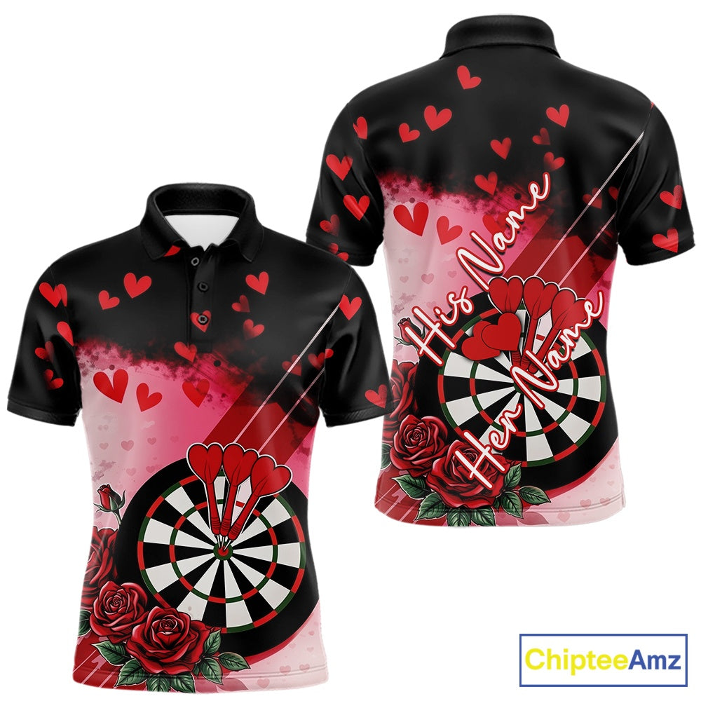 Custom Black And Red Heart Theme Valentine Dart Men Polo Shirt, Couple Dart Shirt IPHW10406
