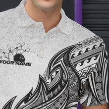 Load image into Gallery viewer, Custom Grunge Black And Gray Tribal Flame Polynesian Bowling Team Polo Shirts For Men IPHW8804