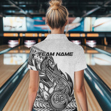 Load image into Gallery viewer, Custom Grunge Black And Gray Tribal Flame Polynesian Bowling Team Polo Shirts For Women IPHW8804