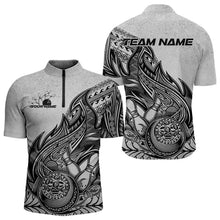 Load image into Gallery viewer, Custom Grunge Black And Gray Tribal Flame Polynesian Bowling Team Quarter-Zip Shirts For Men IPHW8804