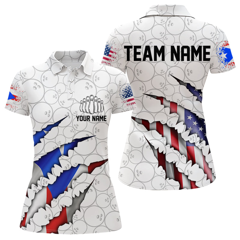 Personalized Puerto Rico Flag Bowling Polo Shirts For Women, Puerto Rico Bowling Jerseys IPHW8805