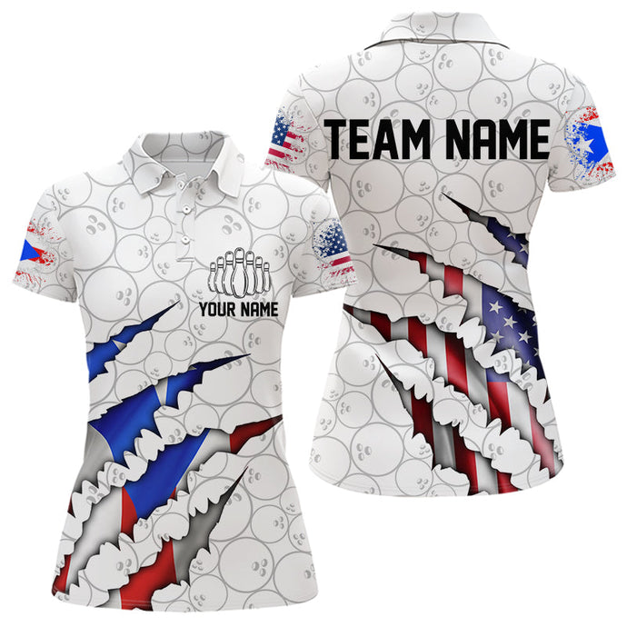 Personalized Puerto Rico Flag Bowling Polo Shirts For Women, Puerto Rico Bowling Jerseys IPHW8805