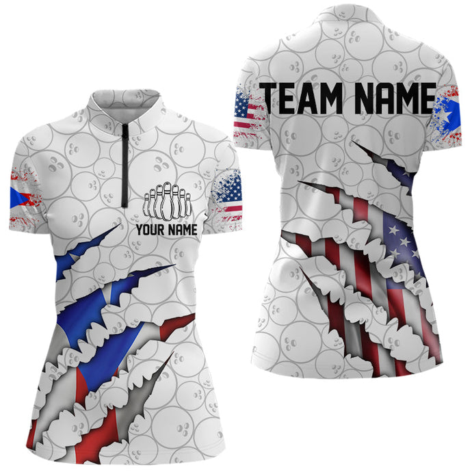 Personalized Puerto Rico Flag Bowling Women Quarter-Zip Shirts, Puerto Rico Bowling Jerseys IPHW8805