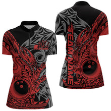 Load image into Gallery viewer, Custom Black And Red Flame Tribal Polynesian Bowling Women Quarter-Zip Shirts, Team Uniform IPHW8807