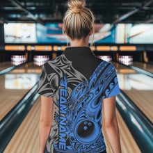Load image into Gallery viewer, Custom Black And Blue Flame Tribal Polynesian Bowling Women Polo Shirts, Team Uniform IPHW8808