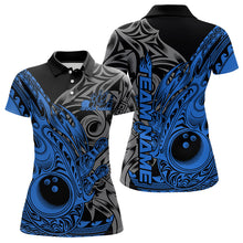 Load image into Gallery viewer, Custom Black And Blue Flame Tribal Polynesian Bowling Women Polo Shirts, Team Uniform IPHW8808