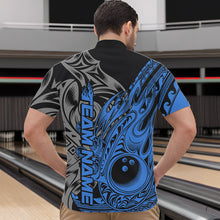 Load image into Gallery viewer, Custom Black And Blue Flame Tribal Polynesian Bowling Men Quarter-Zip Shirts, Bowling Team Uniform IPHW8808