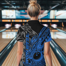 Load image into Gallery viewer, Custom Black And Blue Flame Tribal Polynesian Bowling Women Quarter-Zip Shirt, Team Uniform IPHW8808