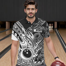 Load image into Gallery viewer, Custom Black And White Flame Tribal Polynesian Bowling Men Polo Shirts, Bowling Team Uniform IPHW8809