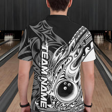 Load image into Gallery viewer, Custom Black And White Flame Tribal Polynesian Bowling Men Polo Shirts, Bowling Team Uniform IPHW8809