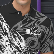 Load image into Gallery viewer, Custom Black And White Flame Tribal Polynesian Bowling Men Polo Shirts, Bowling Team Uniform IPHW8809