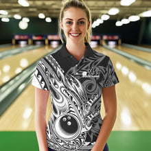 Load image into Gallery viewer, Custom Black And White Flame Tribal Polynesian Bowling Women Polo Shirts, Team Uniform IPHW8809
