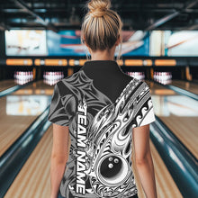 Load image into Gallery viewer, Custom Black And White Flame Tribal Polynesian Bowling Women Polo Shirts, Team Uniform IPHW8809