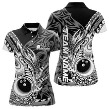 Load image into Gallery viewer, Custom Black And White Flame Tribal Polynesian Bowling Women Polo Shirts, Team Uniform IPHW8809