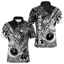 Load image into Gallery viewer, Custom Black And White Flame Tribal Polynesian Bowling Men Polo Shirts, Bowling Team Uniform IPHW8809