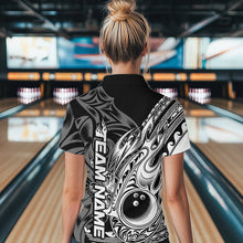Load image into Gallery viewer, Custom Black And White Flame Tribal Polynesian Bowling Women Quarter-Zip Shirt Team Uniform IPHW8809