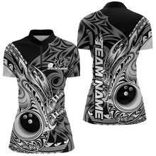 Load image into Gallery viewer, Custom Black And White Flame Tribal Polynesian Bowling Women Quarter-Zip Shirt Team Uniform IPHW8809
