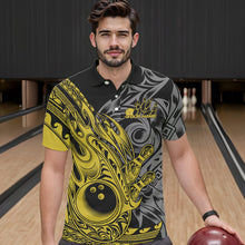 Load image into Gallery viewer, Custom Black And Yellow Flame Tribal Polynesian Bowling Men Polo Shirts, Bowling Team Uniform IPHW8810