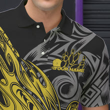 Load image into Gallery viewer, Custom Black And Yellow Flame Tribal Polynesian Bowling Men Polo Shirts, Bowling Team Uniform IPHW8810