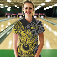 Load image into Gallery viewer, Custom Black And Yellow Flame Tribal Polynesian Bowling Women Polo Shirts, Team Uniform IPHW8810