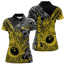 Load image into Gallery viewer, Custom Black And Yellow Flame Tribal Polynesian Bowling Women Polo Shirts, Team Uniform IPHW8810