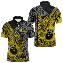 Load image into Gallery viewer, Custom Black And Yellow Flame Tribal Polynesian Bowling Men Polo Shirts, Bowling Team Uniform IPHW8810