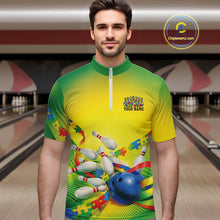 Load image into Gallery viewer, Custom Autism Awareness Bowling Men Quarter-Zip Shirt, Puzzles Ribbon Bowler Outfits IPHW11211